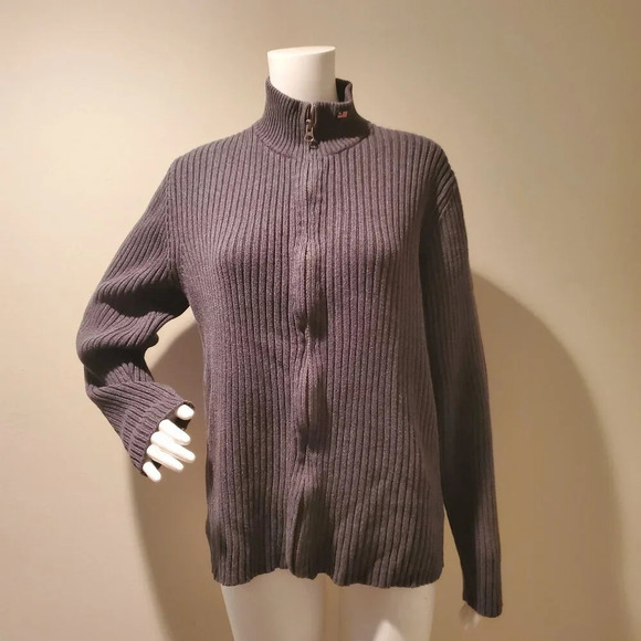 Vintage Polo Jeans Co Ralph Lauren Gray Ribbed Zip Neck Sweater Y2K Gray L - Picture 1 of 5